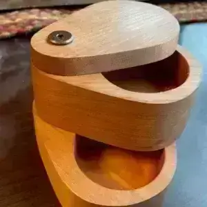 Hinged salt cellar made of cherry with two salt wells