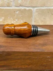 stainless steel bottle stopper with wooden top made from cocobolo